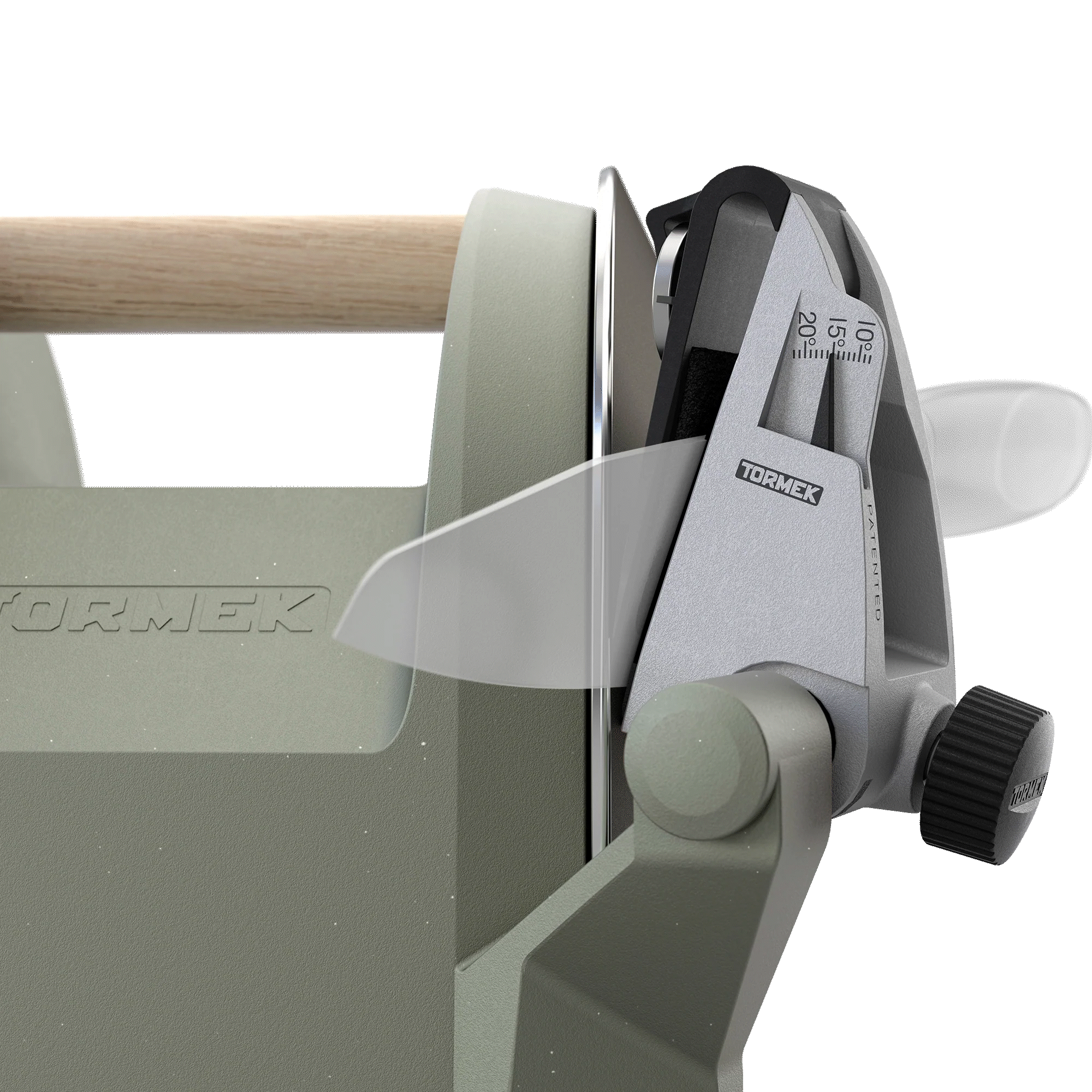 Close up of Tormek T-1 in Glimmering Green